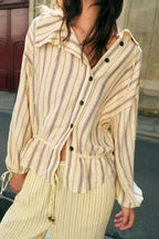 Women's Women Clothing Autumn Vintage Stripe Collared Long Sleeve Coat