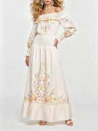 Women's Floral Off-Shoulder Ruched Ruffle Tiered Maxi Dress