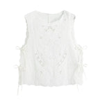 Simple Solid Color Artistic Embroidery Sleeveless Vest
