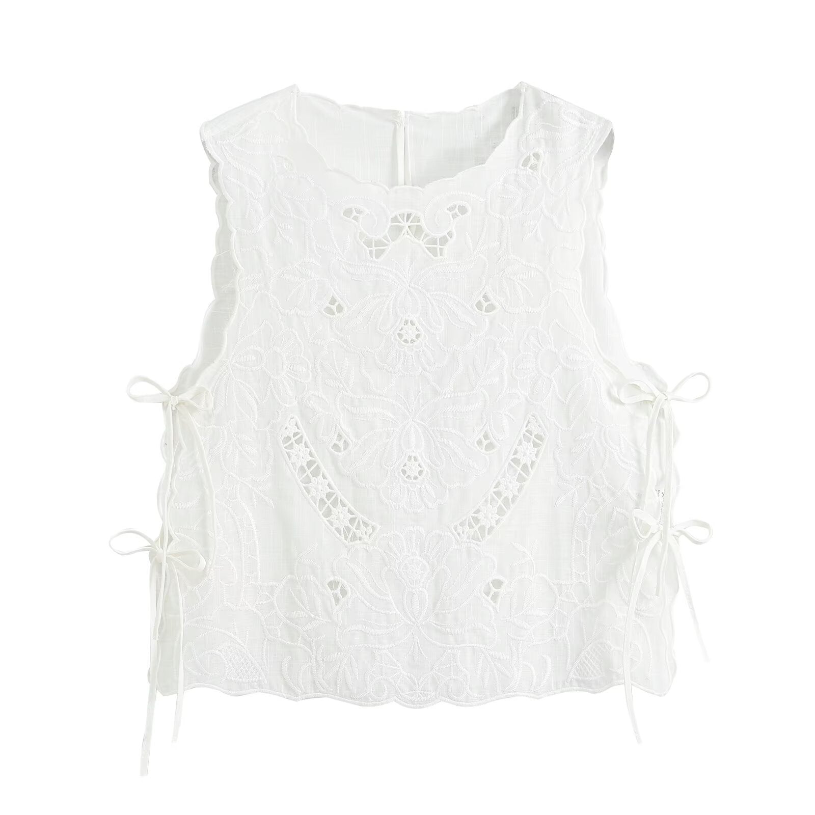 Simple Solid Color Artistic Embroidery Sleeveless Vest