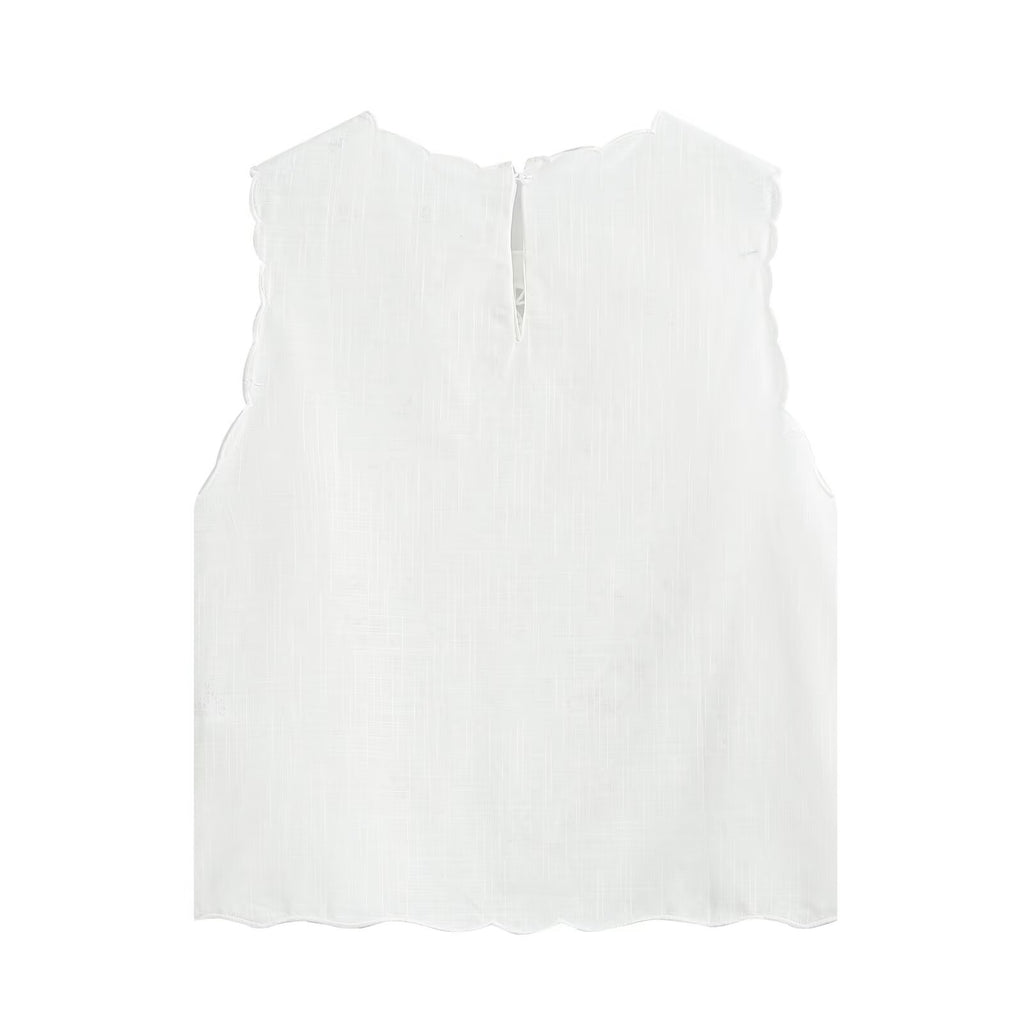 Simple Solid Color Artistic Embroidery Sleeveless Vest