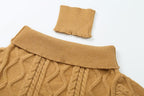 Women's Off Shoulder Beige Long Sleeve Pullover Women Autumn Loose Cable Knit Sweater Gentle Korean All Matching Top