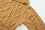 Women's Off Shoulder Beige Long Sleeve Pullover Women Autumn Loose Cable Knit Sweater Gentle Korean All Matching Top