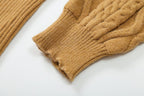 Women's Off Shoulder Beige Long Sleeve Pullover Women Autumn Loose Cable Knit Sweater Gentle Korean All Matching Top