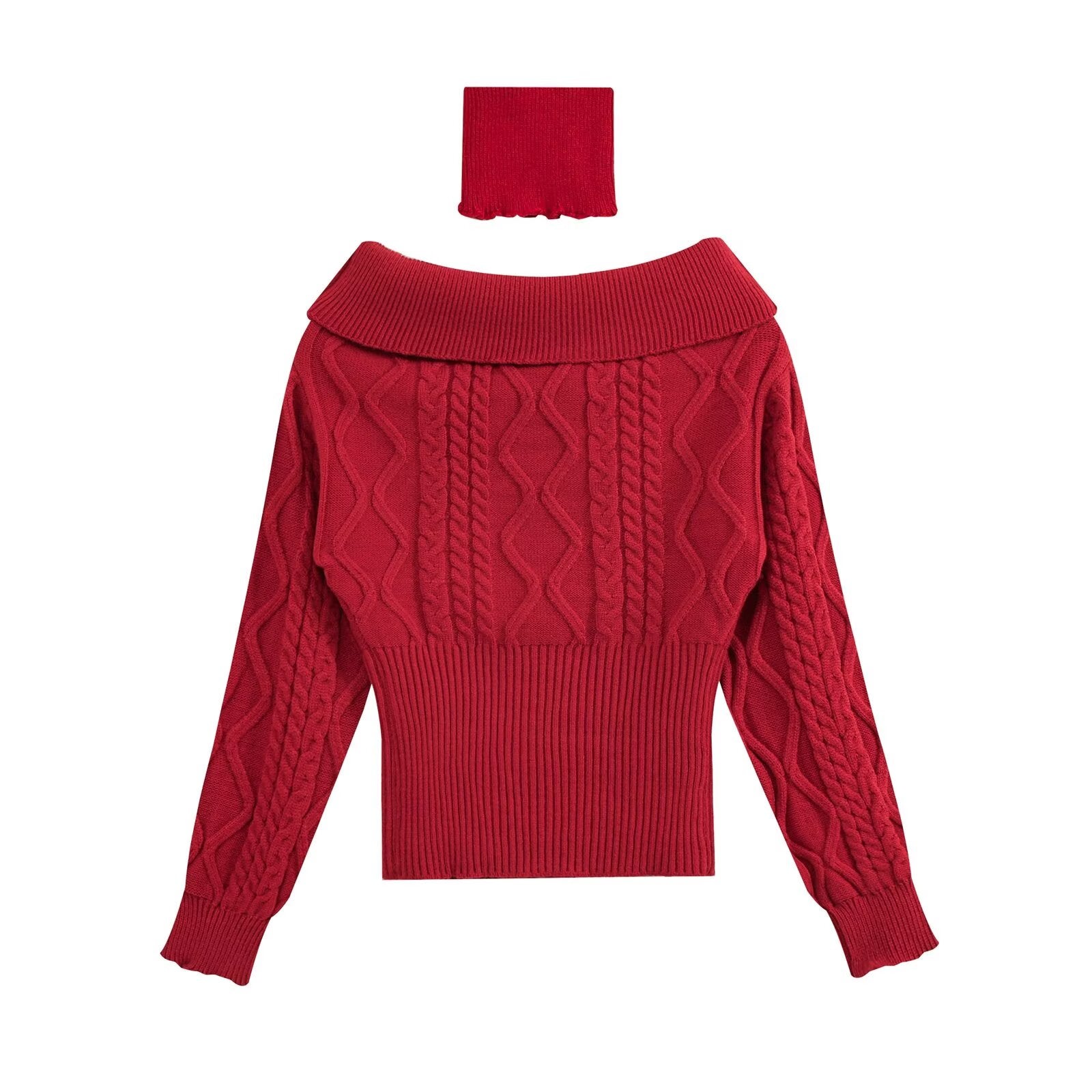 Women's Off Shoulder Beige Long Sleeve Pullover Women Autumn Loose Cable Knit Sweater Gentle Korean All Matching Top