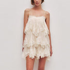 French Lace-Up Ruffle Tiered Mini Dress