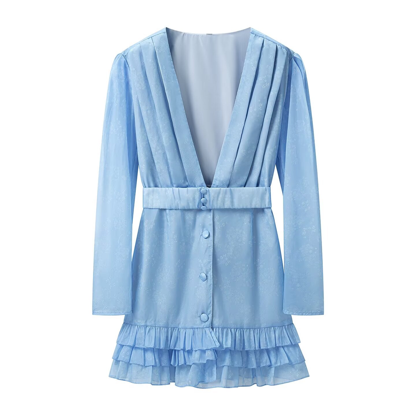 Women's Belted Ruffle Long Sleeve Mini Dress
