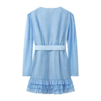 Women's Belted Ruffle Long Sleeve Mini Dress