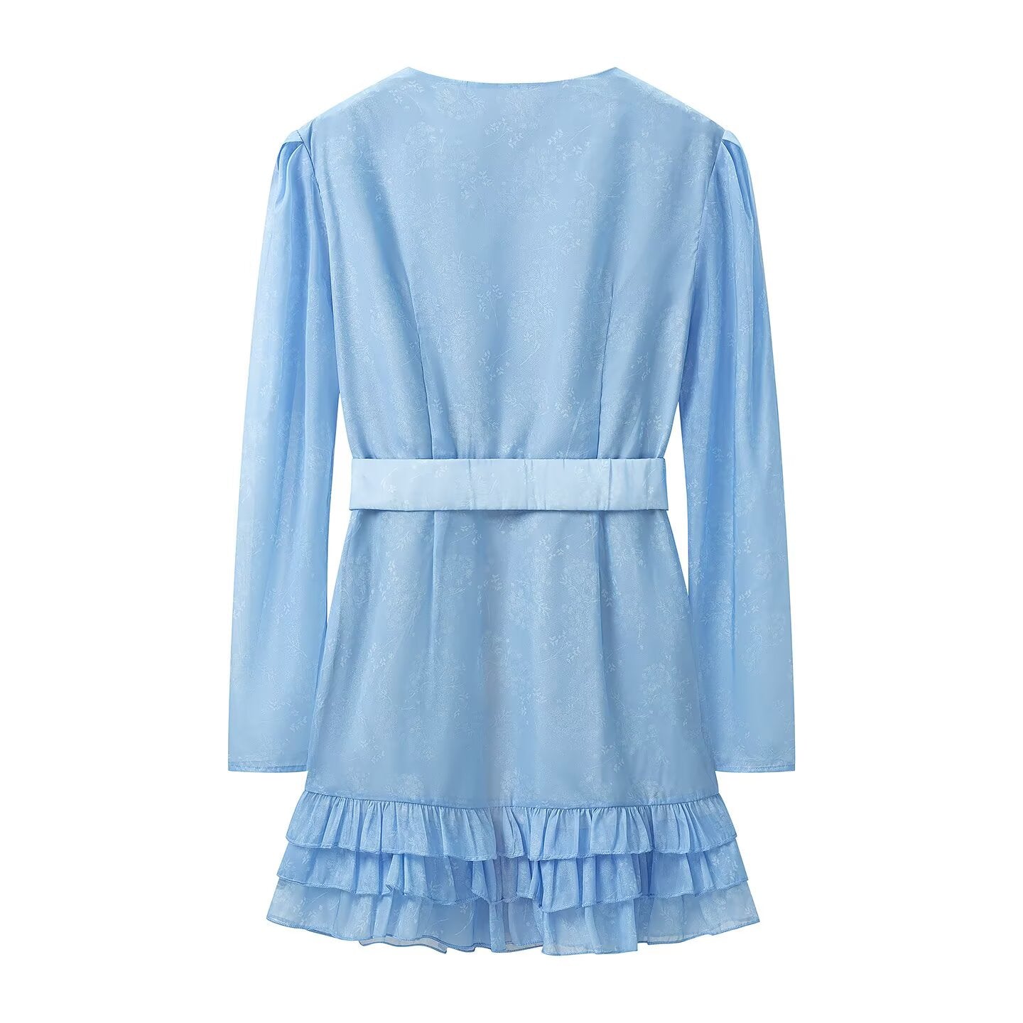 Women's Belted Ruffle Long Sleeve Mini Dress