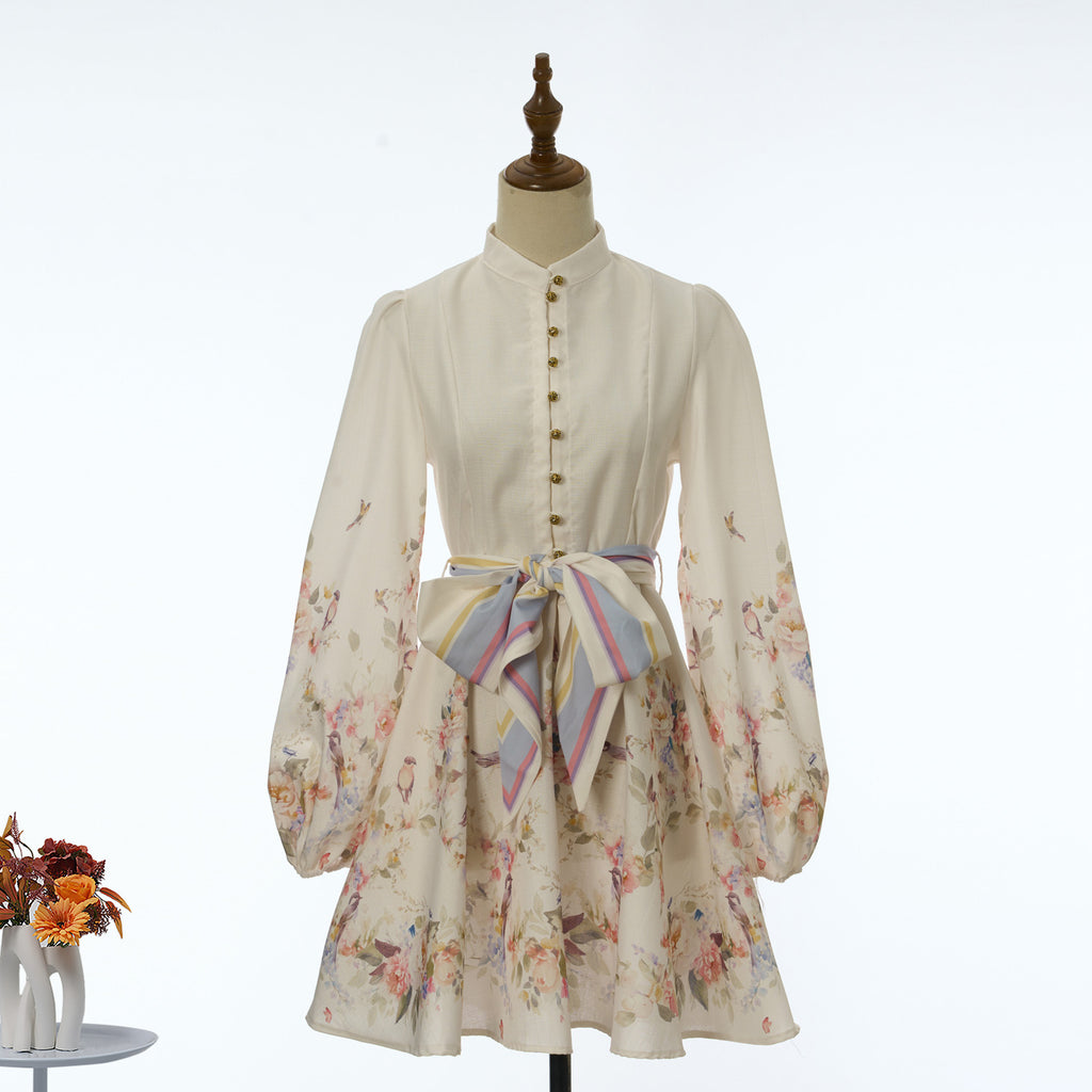 Women's Floral Print Long Sleeve Mini Dress