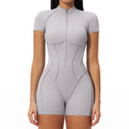 Women's Zip-Up Short-Sleeve Fitness Jumpsuit