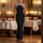 Women's Beaded Backless Fishtail Maxi Dress