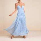 Women's Floral V-Neck Ruched Maxi Dress