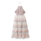 Women's Embroidered Lace-Up Halter Maxi Dress
