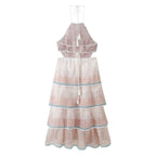 Women's Embroidered Lace-Up Halter Maxi Dress