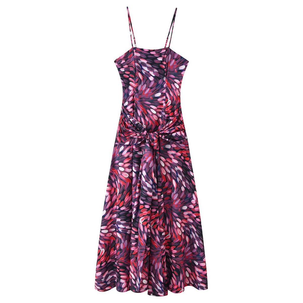 Women's Printed Waist-Tie Swing Maxi Dress