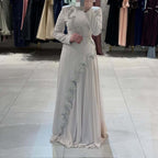 Women's Beaded Ribbon Stand-Collar Maxi Dress