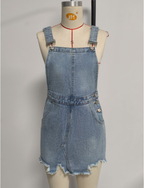 Women's Distressed Denim Suspender Skirt