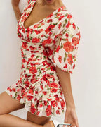 Women's Floral Deep V-Neck Bodycon Mini Dress