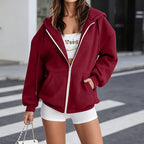 Autumn Winter Solid Color with Fur Hooded Sweaters Women Clothing Zipper Cardigan Cotton Top