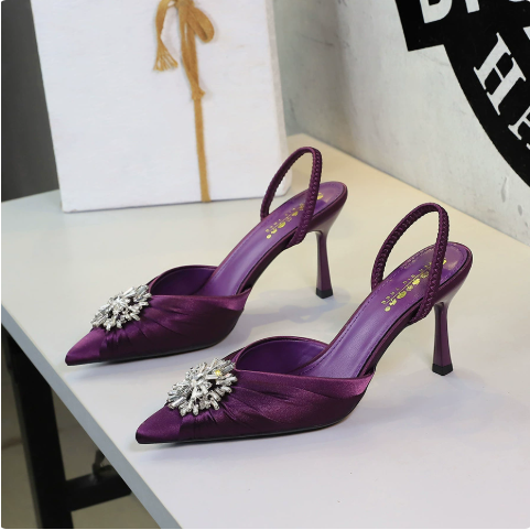 Diamond Snowflake Decorative Stiletto Heel Sandals Women Pointed Toe Shallow Mouth Back Empty Back Strap Women Shoes
