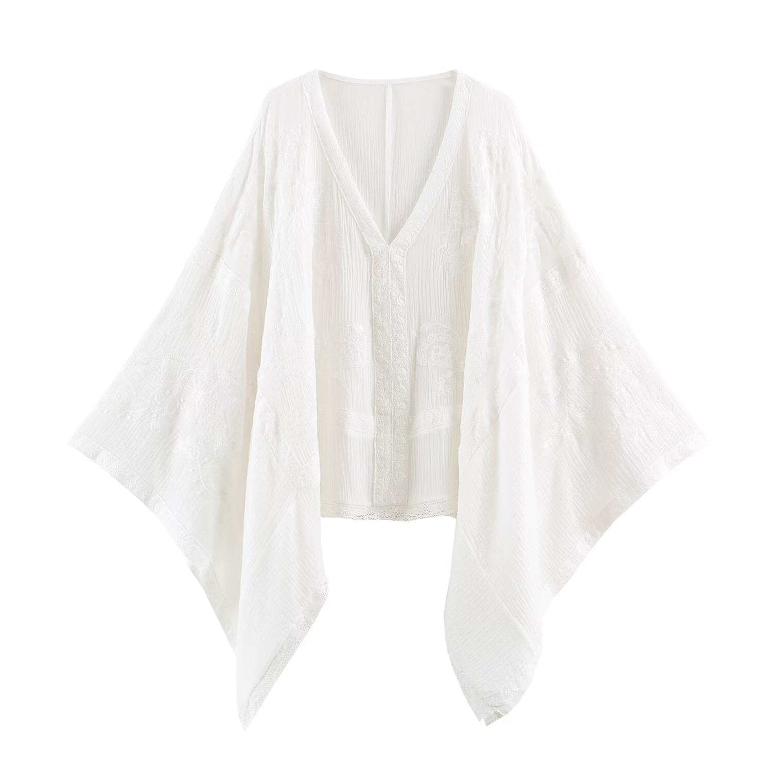 Embroidered V-Neck Loose Blouse