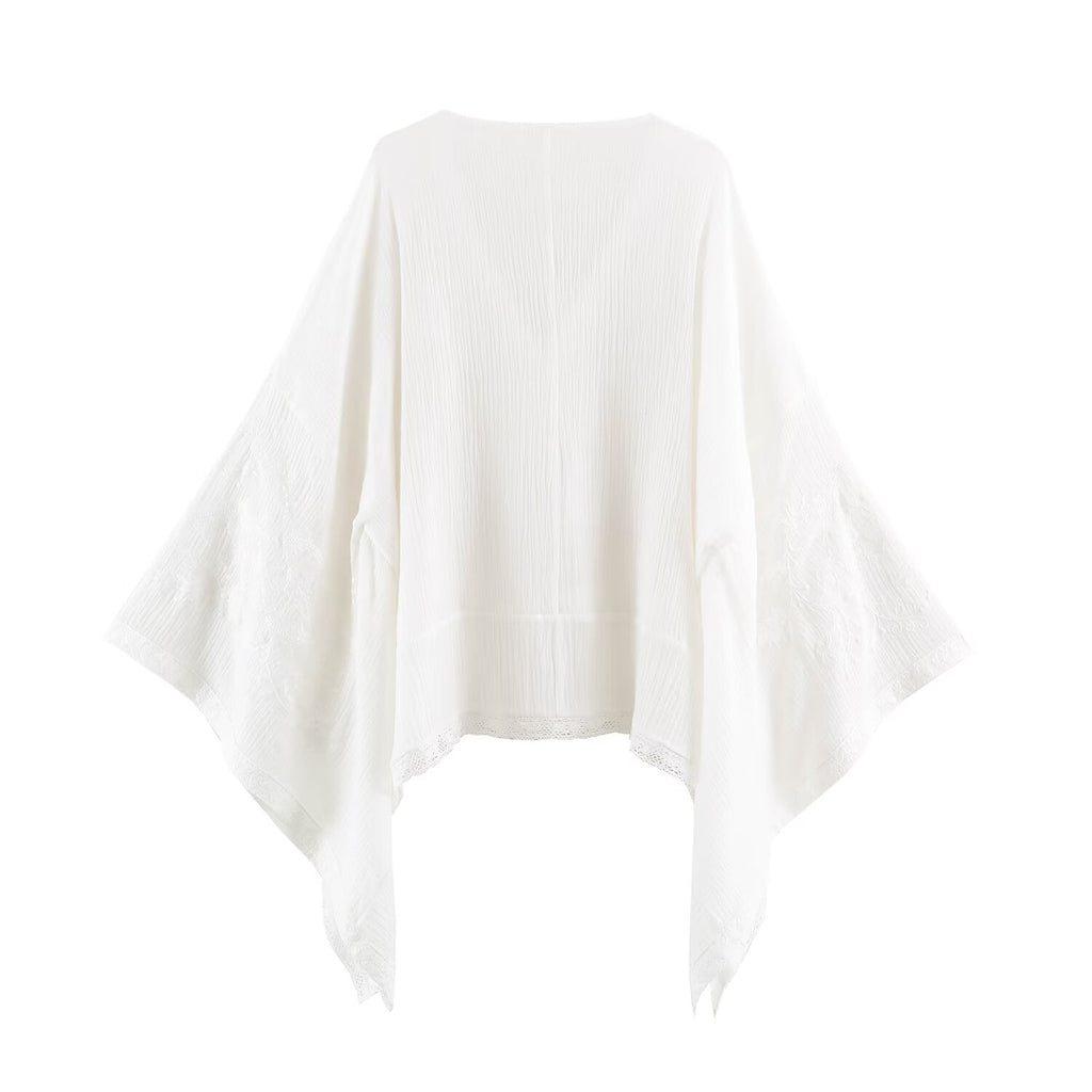 Embroidered V-Neck Loose Blouse