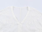 Embroidered V-Neck Loose Blouse