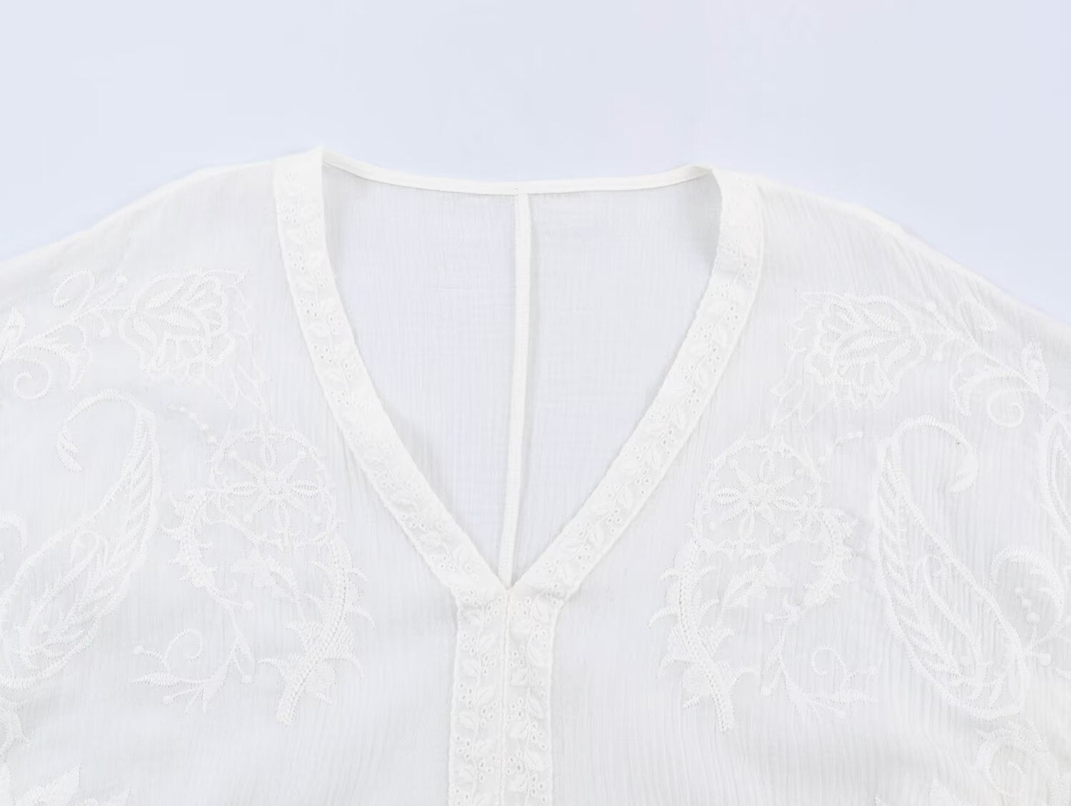 Embroidered V-Neck Loose Blouse