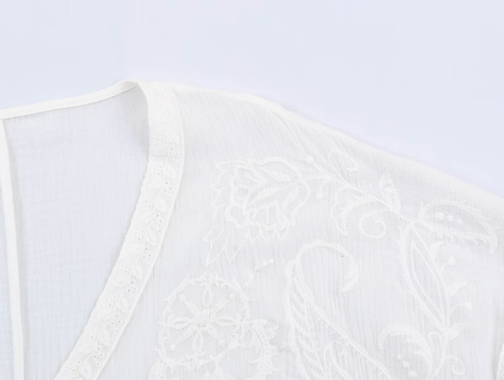 Embroidered V-Neck Loose Blouse