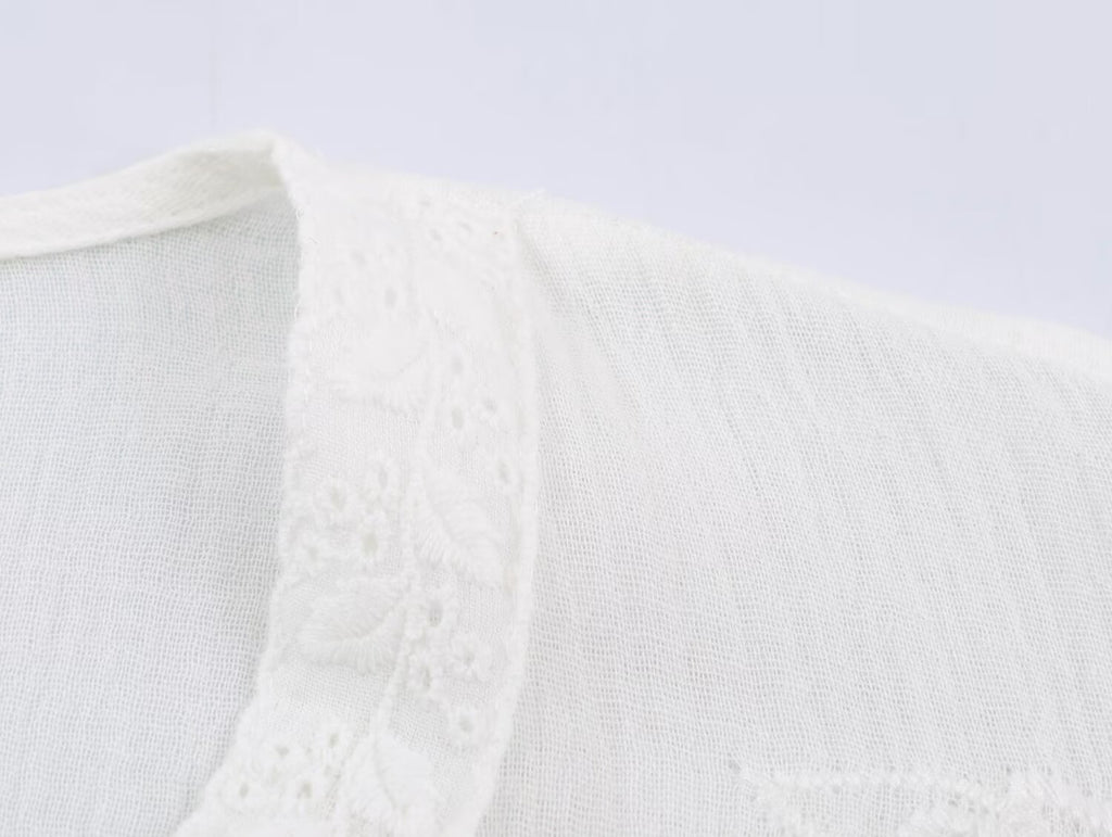 Embroidered V-Neck Loose Blouse