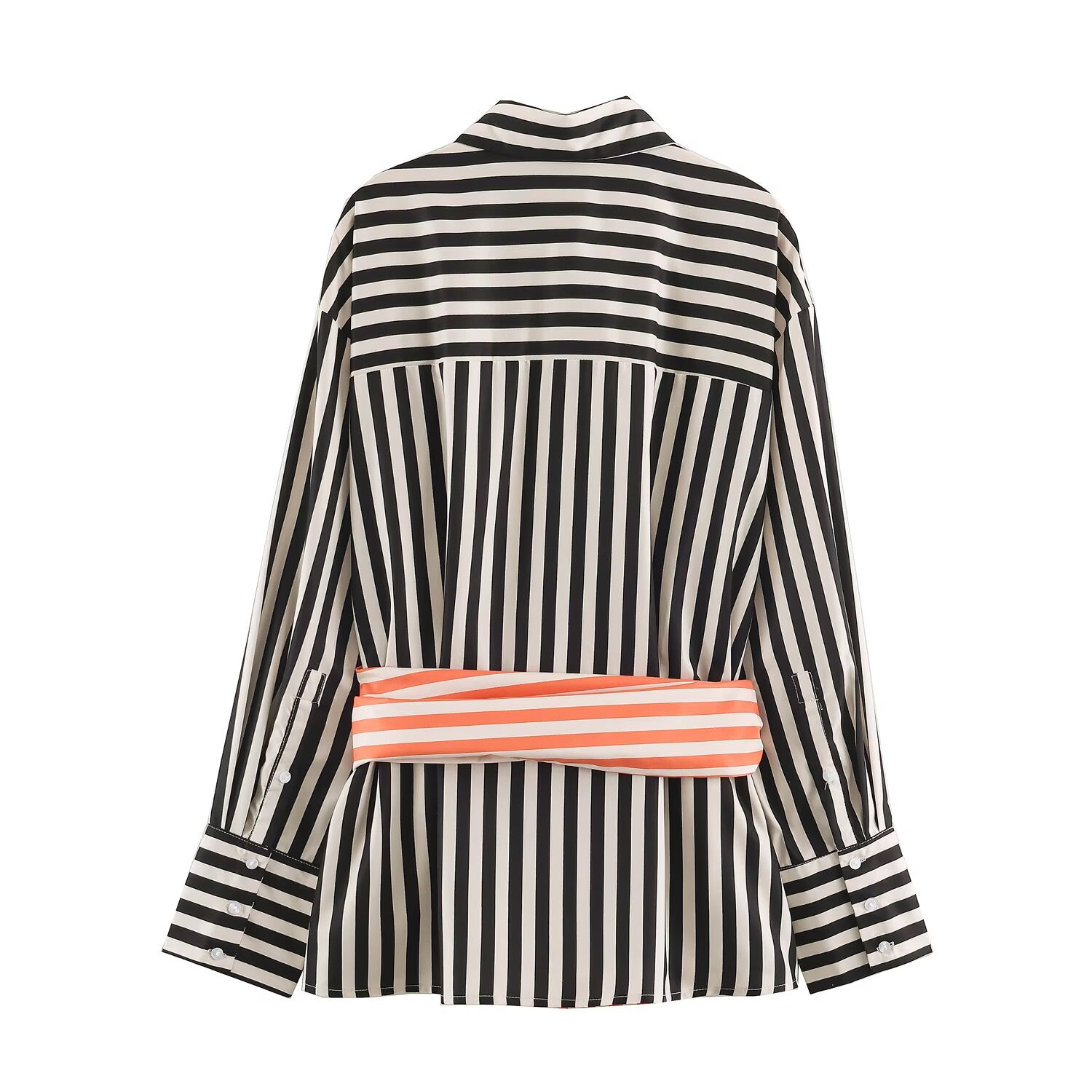 Early Autumn Striped Belted Long Sleeve Shirt