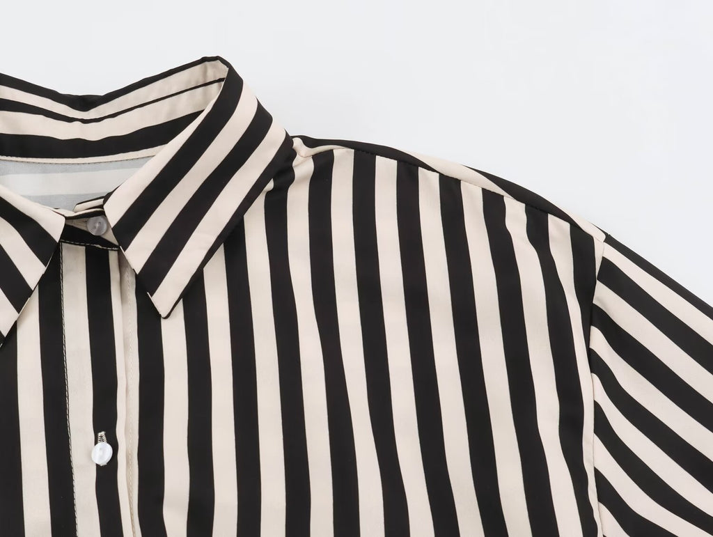 Early Autumn Striped Belted Long Sleeve Shirt