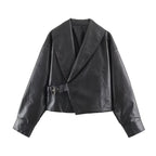 Women's Faux Leather Buckle Coat
