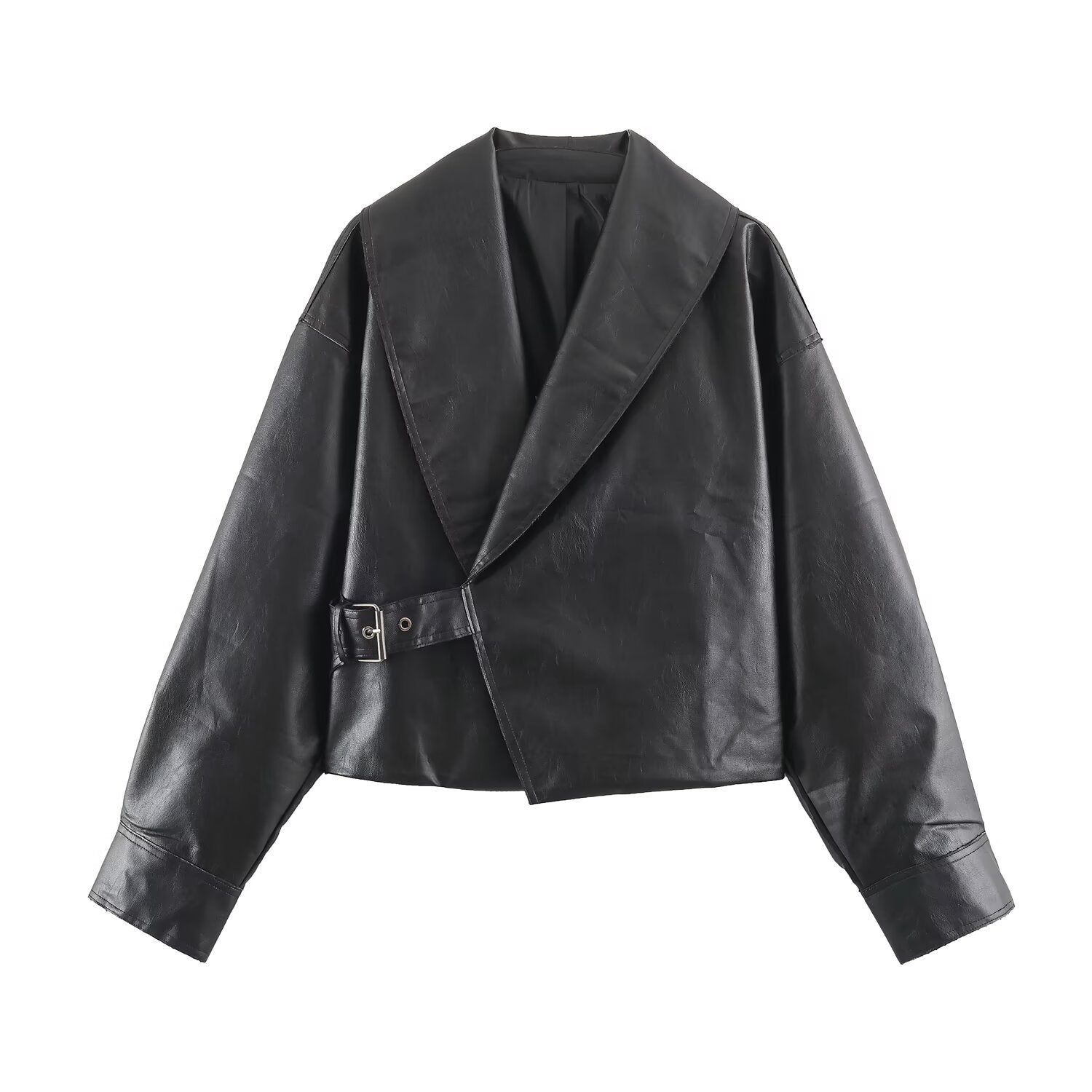 Women's Faux Leather Buckle Coat