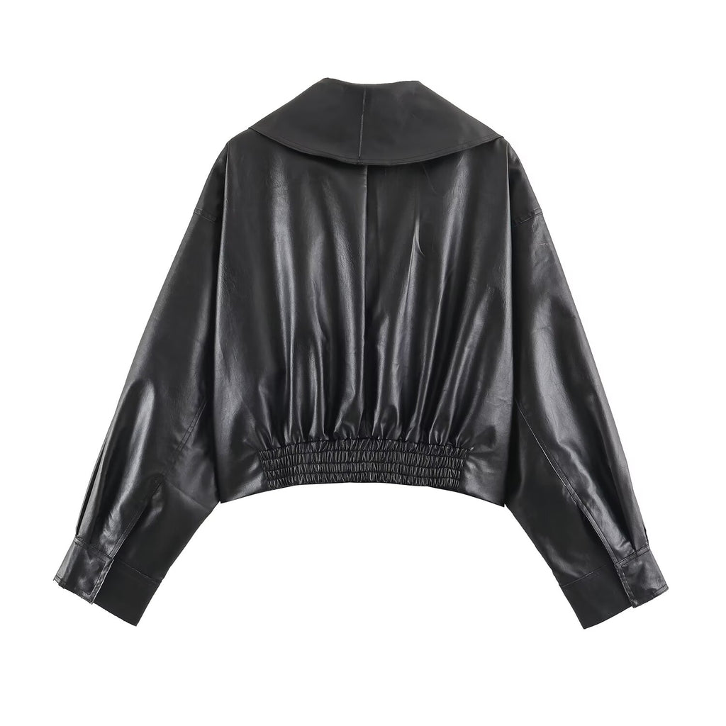 Women's Faux Leather Buckle Coat
