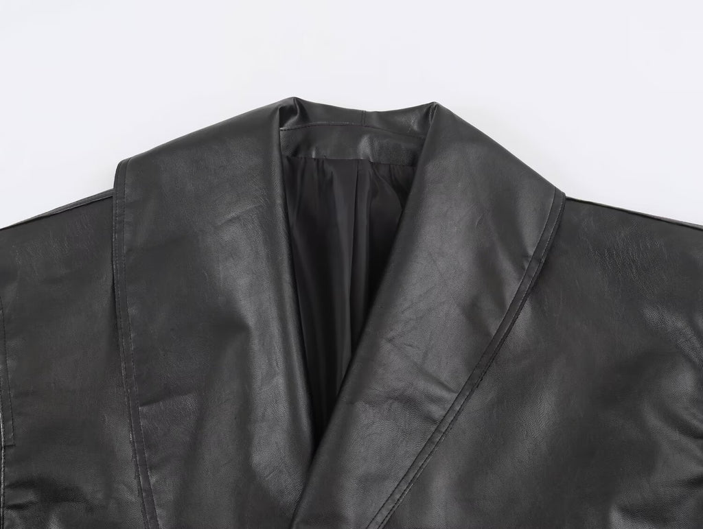 Women's Faux Leather Buckle Coat