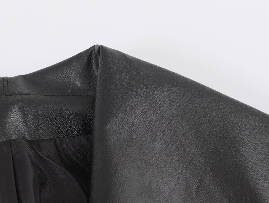 Women's Faux Leather Buckle Coat