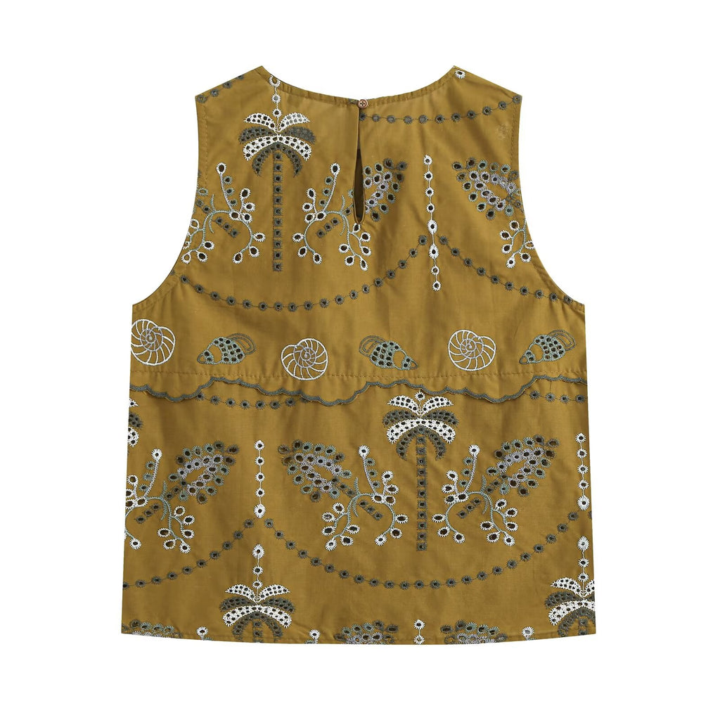 Women's Embroidered Sleeveless Top & Midi Skirt Set