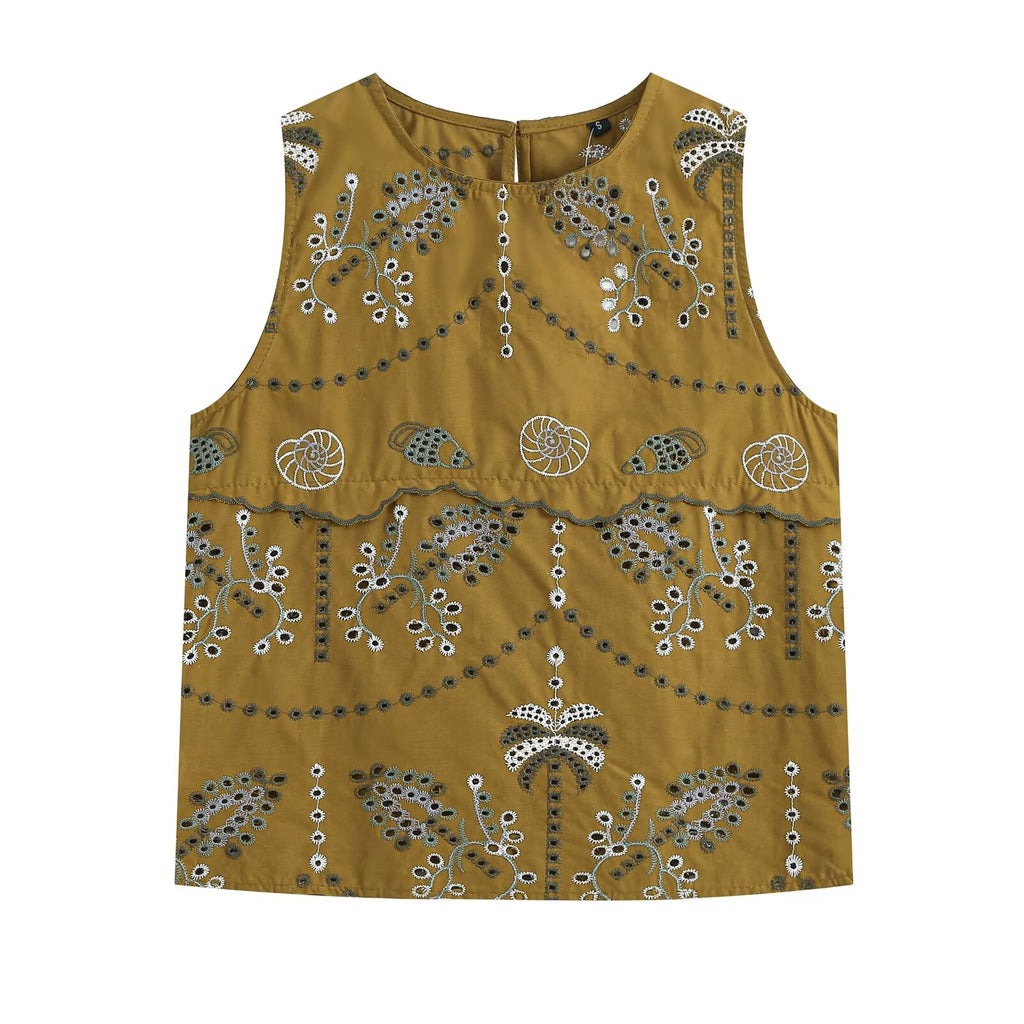 Women's Embroidered Sleeveless Top & Midi Skirt Set
