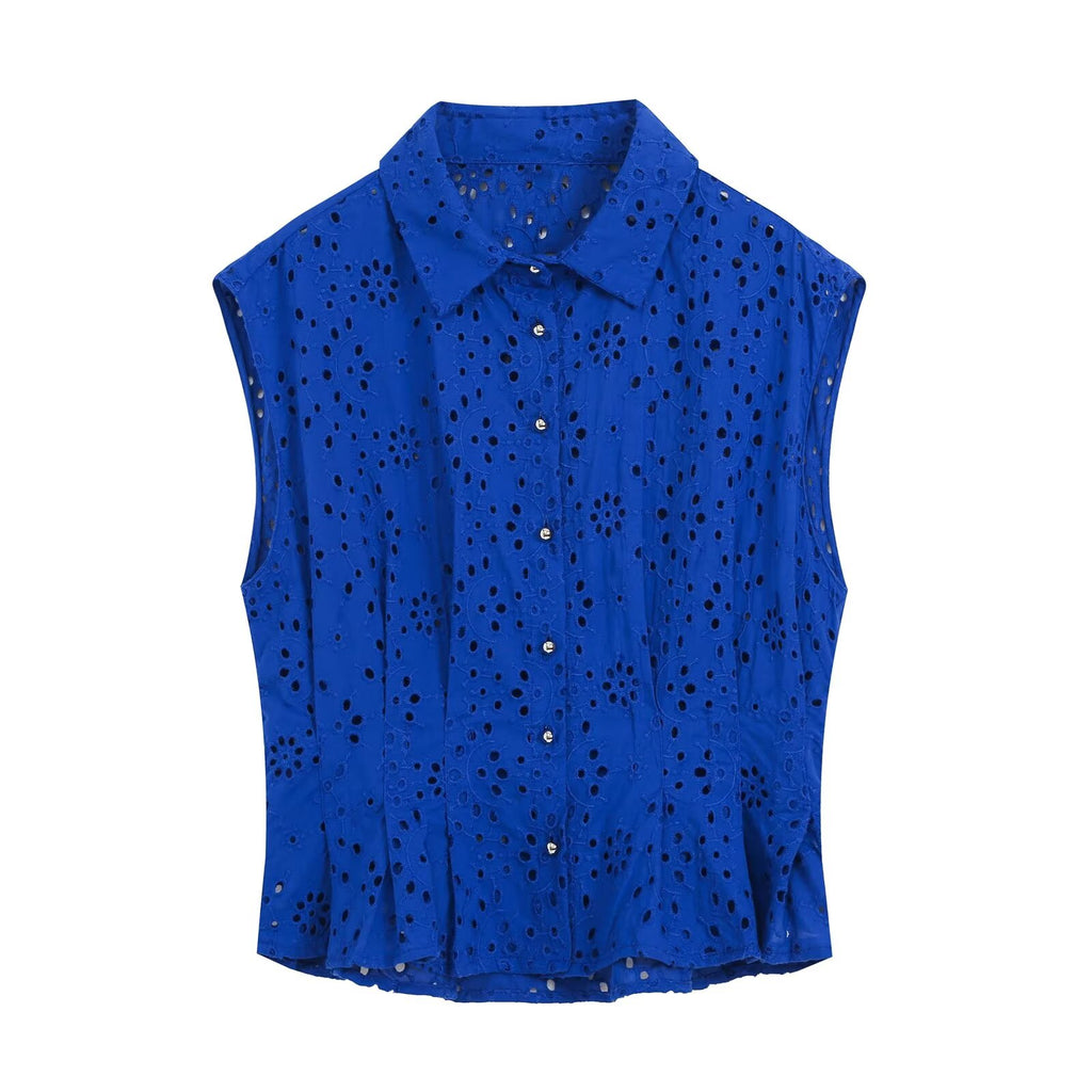 Embroidered Cutout Collared Blouse