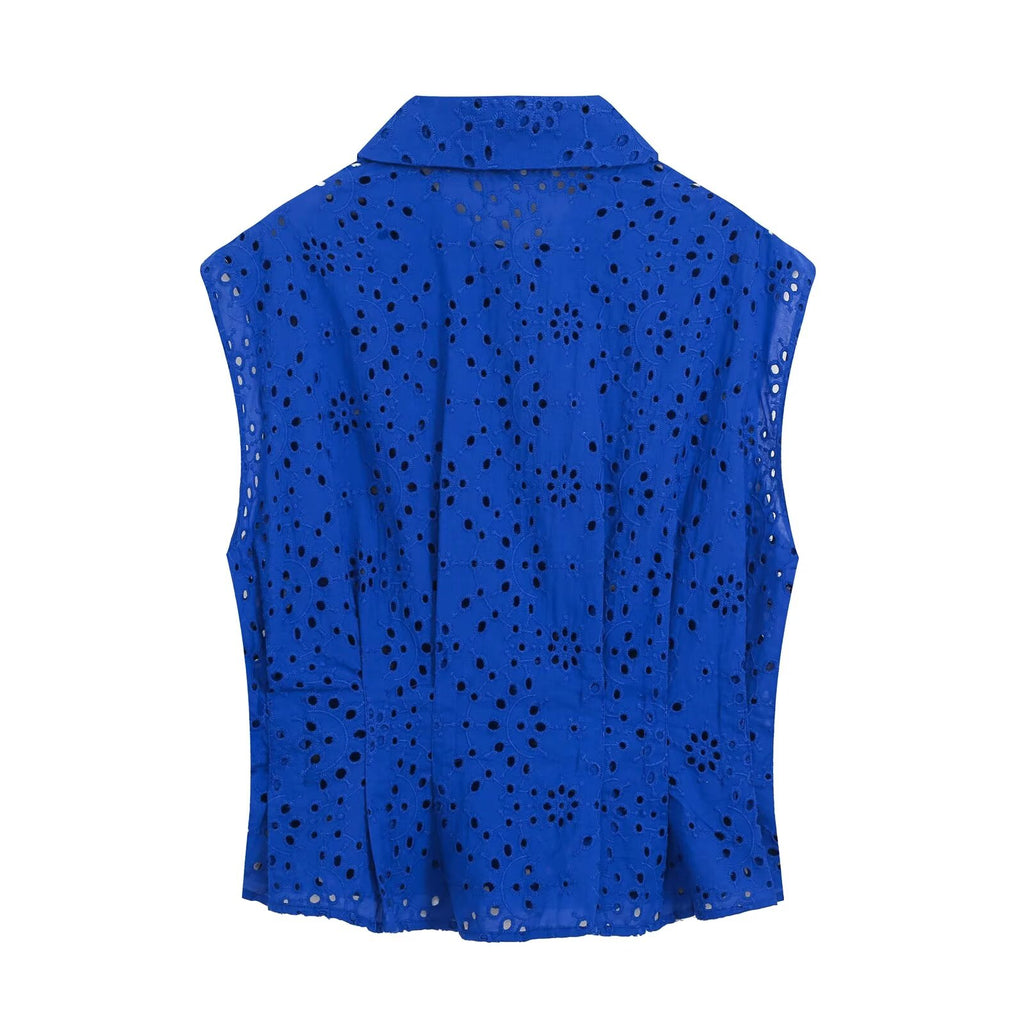 Embroidered Cutout Collared Blouse