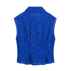 Embroidered Cutout Collared Blouse