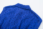 Embroidered Cutout Collared Blouse