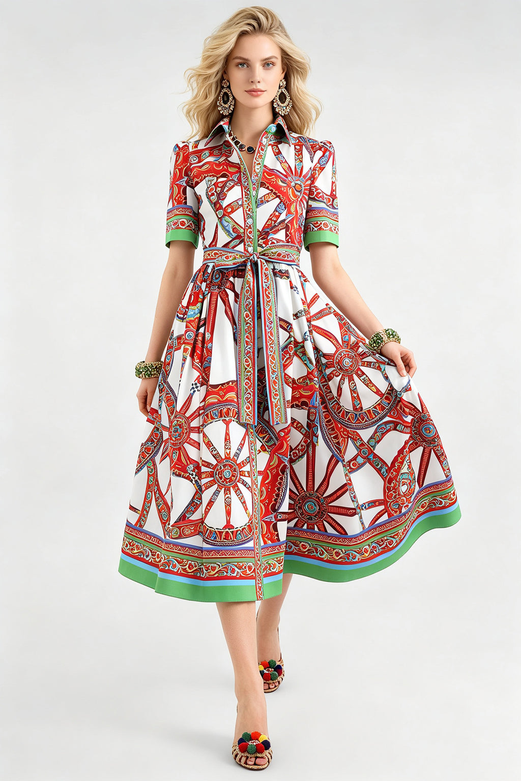 Women's Printed Blouse And A-Line Dress Set