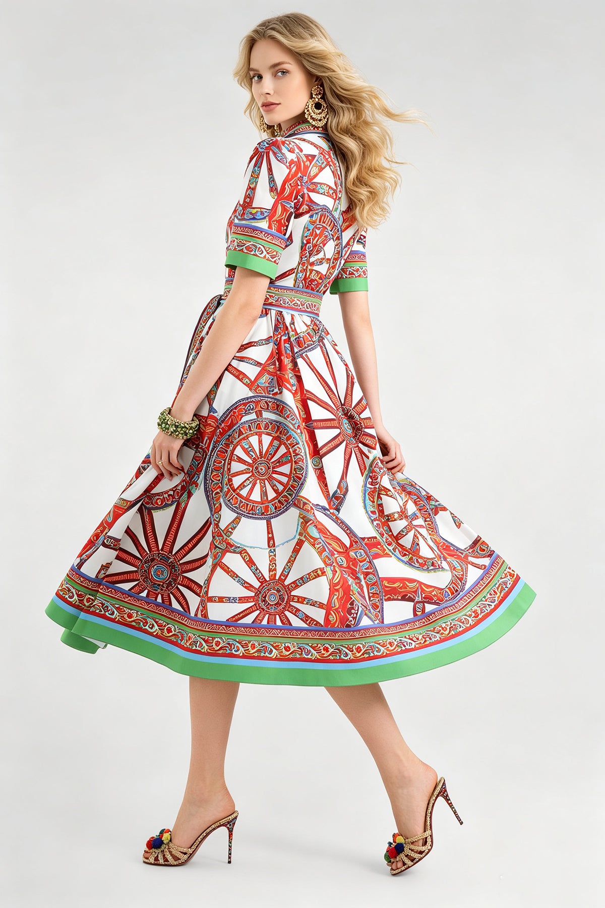 Women's Printed Blouse And A-Line Dress Set