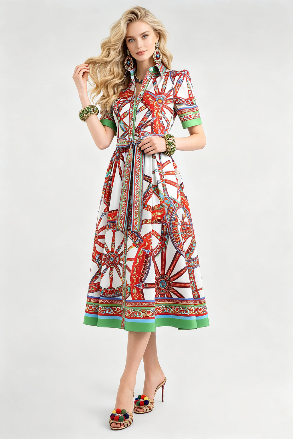 Women's Printed Blouse And A-Line Dress Set