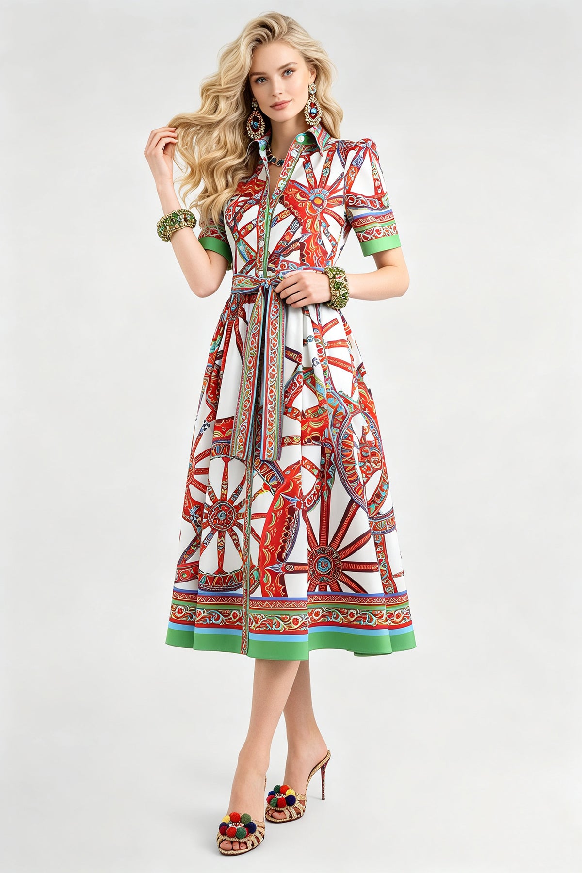 Women's Printed Blouse And A-Line Dress Set