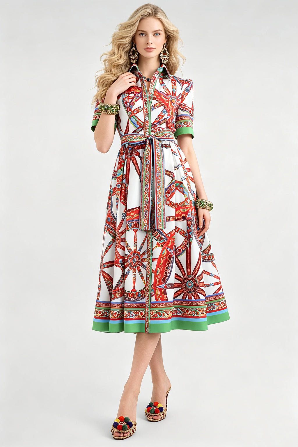 Women's Printed Blouse And A-Line Dress Set