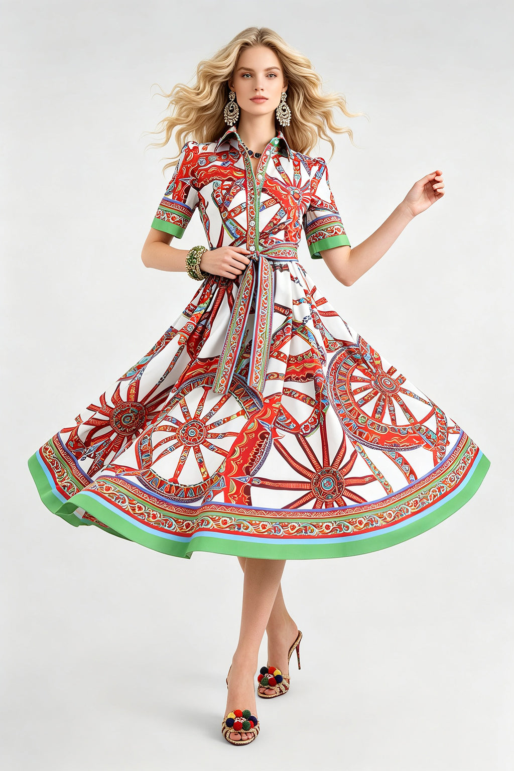 Women's Printed Blouse And A-Line Dress Set